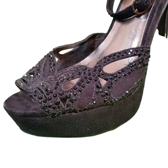BLACK SUEDE RHINESTONE STELETTOS SIZE 6 - Picture 7 of 14